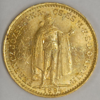 ●一点モノ● ハンガリー 1894年KM486/Y37 フランツ・ヨセフ立像 20コロナ金貨  極美／未