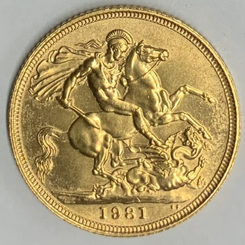 ●一点モノ● 英国 1981年KM919 エリザベス女王2世　ジュビリー 1ソブリン金貨  未使用