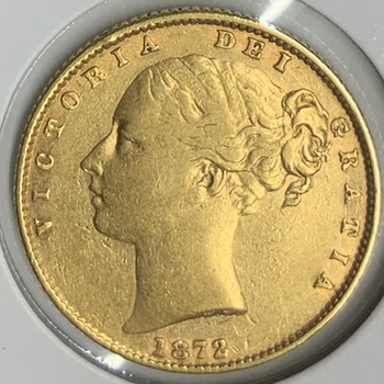 ●一点モノ● 英国 1872年KM736.2 ヴィクトリア女王　若年型 1ソブリン金貨  美品