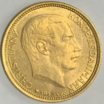 ●一点モノ● デンマーク 1913年KM816 クリスチャン10世 10クローネ金貨  極美／未
