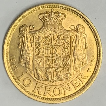 ●一点モノ● デンマーク 1913年KM816 クリスチャン10世 10クローネ金貨  極美／未