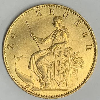 ●一点モノ● デンマーク 1873年KMｰ791.1 クリスチャン9世 20クローネ金貨  未使用