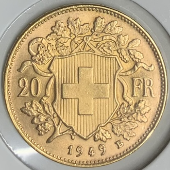 ●一点モノ● スイス 1949年KM35.1/Y41 ブレネリ　アルプスの少女 20フラン金貨  極美／未