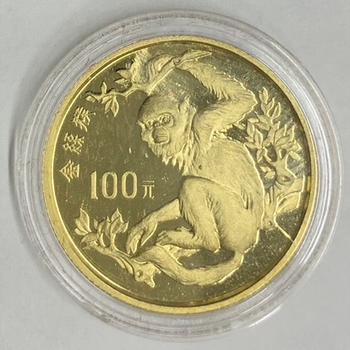 ●一点モノ● 中国 1988年Y167/F63 珍稀動物保護 第1次　金絲猴 100元金貨  プルーフ