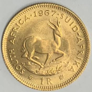 ●一点モノ● 南アフリカ 1967年KM63/Y78 リーベック像 1ランド金貨  未使用