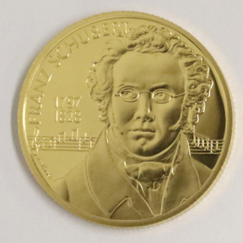 ●一点モノ● オーストリア 1997年シューベルト生誕200周年  500シリング金貨 プルーフ 赤シミあり
ケース入り