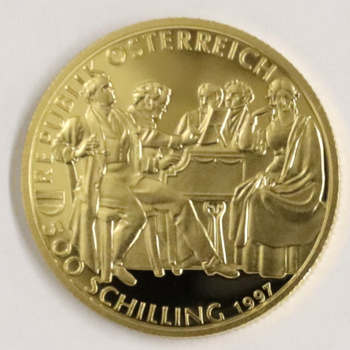 ●一点モノ● オーストリア 1997年シューベルト生誕200周年  500シリング金貨 プルーフ 赤シミあり
ケース入り