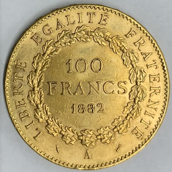 ●一点モノ● フランス 1882年AKM832 エンゼル 100フラン金貨  極美