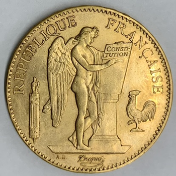 ●一点モノ● フランス 1882年AKM832 エンゼル 100フラン金貨  美品