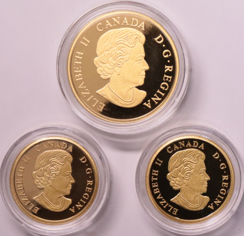 ●一点モノ● カナダ 2013年ﾜｰﾙﾄﾞ･ﾍﾞｰｽﾎﾞｰﾙ･ｸﾗｼｯｸ 金貨3種セット プルーフ ケース付