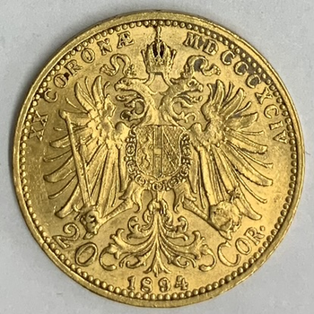 ●一点モノ● オーストリア 1894年KM2806 フランツ・ヨセフ 20コロナ金貨  極美