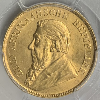 ●一点モノ● 南アフリカ 1898年 KM10.2　クルーガー像 一本軸馬車  1ポンド金貨 極美 【PCGS：UNC Detail】