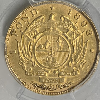 ●一点モノ● 南アフリカ 1898年 KM10.2　クルーガー像 一本軸馬車  1ポンド金貨 極美 【PCGS：UNC Detail】