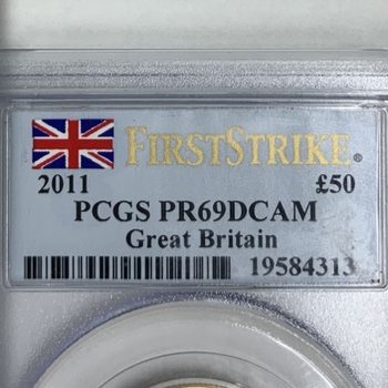 ●一点モノ● 英国 2011年ブリタニア 50ポンド 金貨 プルーフ 【PCGS：PR69DCAM 1/2oz】