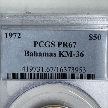 ●一点モノ● バハマ 1972年KM36 50ドル サンタマリア号金貨 プルーフ 【PCGS：PR67】