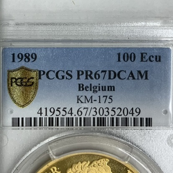 ●一点モノ● ベルギー 1989年KM175 100エキュー マリア・テレジア金貨 【PCGS：PR67 DCAM】 プルーフ