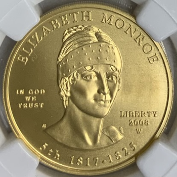 ●一点モノ● アメリカ 2008年大統領夫人シリーズ エリザベス・モンロー 10ドル金貨 【NGC：MS70】 未使用