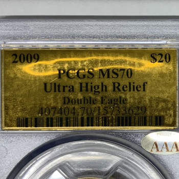 ●一点モノ● アメリカ 2009年 ダブルイーグル ウルトラハイレリーフ 20ドル金貨 完全未使用 【PCGS：MS70】