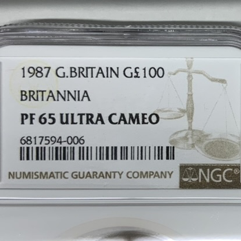 ●一点モノ● 英国 1987年 KM953 ブリタニア  100ポンド金貨 【NGC：PF65 ULTRA CAMEO 1oz】 プルーフ