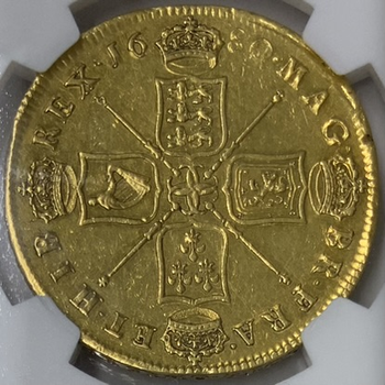 ●一点モノ● 英国 1680年　KM444.1 チャールズ2世 5ギニー金貨 美品 【NGC：AU Details】