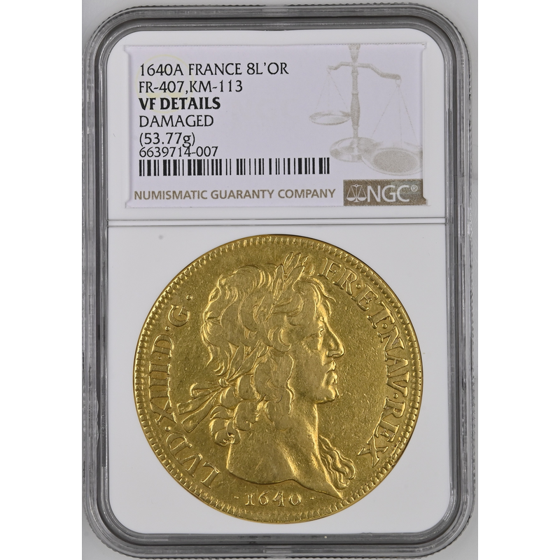 ○レアコイン○ フランス 1640年 ルイ13世 8ルイドール金貨 NGC AU