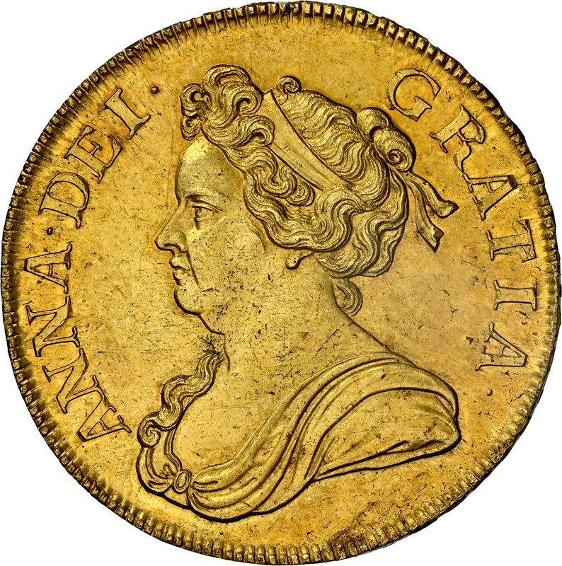 ○レアコイン○ 英国 1714-/1年 KM535 アン女王像 5ギニー金貨
