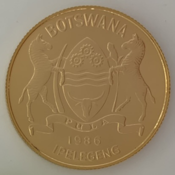 ●一点モノ● ボツワナ 1986年 KM19 世界自然保護基金 アカリーチュエ 5プラ金貨 プルーフ