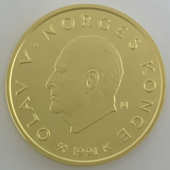 ●一点モノ● ノルウェー 1991年 KMｰ435 リレハンメル 冬季ＯＰ 1500クロ－ネ金貨 プルーフ