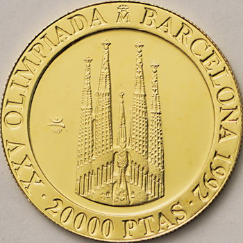 ●一点モノ● スペイン 1990年 バルセロナOP サグラダ・ファミリア聖堂 20000ペセタ金貨 プルーフ