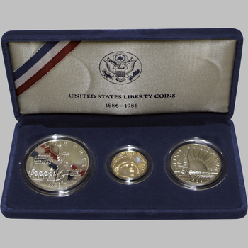 ●一点モノ● アメリカ 1986年 自由の女神100周年 金銀白銅貨3種プルーフセット