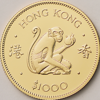 ●一点モノ● 香港 1980年 十二支シリーズ 申（猿） 1000ドル金貨 プルーフ