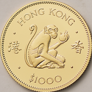 ●一点モノ● 香港 1980年 十二支シリーズ 申（猿） 1000ドル金貨 プルーフ