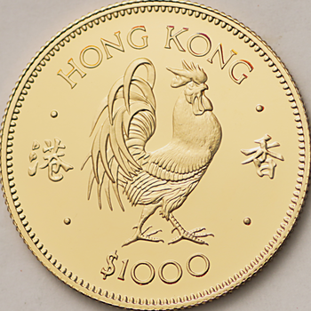 ●一点モノ● 香港 1981年 十二支シリーズ 酉（鶏） 1000ドル金貨 プルーフ
