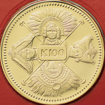 ●一点モノ● パプアニューギニア 1979年  ４人の顔図 100キナ金貨 プルーフ