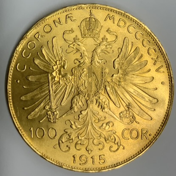 ●一点モノ● オーストリア 1915年KM2819 フランツ・ヨセフ 100コロナ再鋳金貨 未使用
