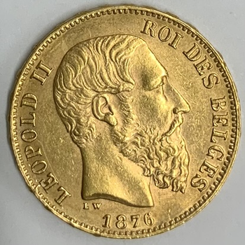 ●一点モノ● ベルギー 1876年KM37 レオポルド2世 20フラン金貨  極美/未