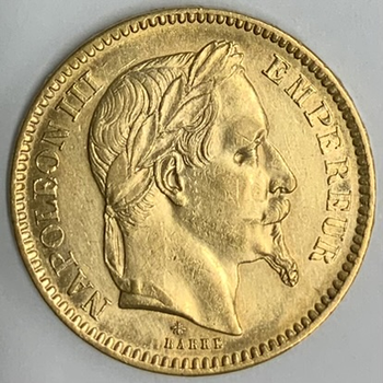 ●一点モノ● フランス 1864年AKM801 ナポレオン3世　月桂冠 20フラン金貨  極美