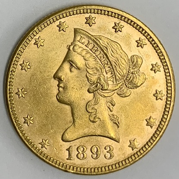 ●一点モノ● アメリカ 1893年KM102 女神頭像 10ドル金貨  美/極美