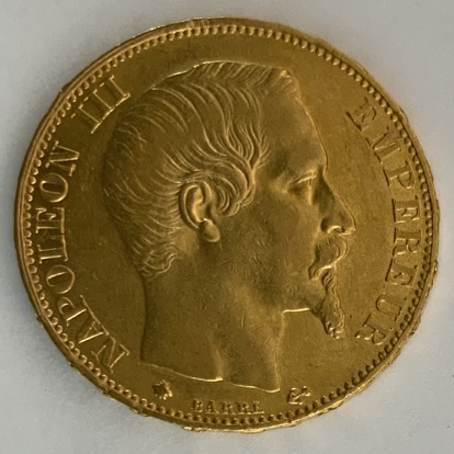 ナポレオン金貨】1860年BB ナポレオン3世無冠【20フラン金貨