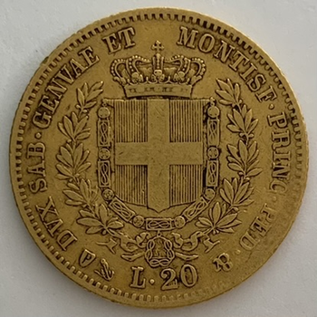 ●一点モノ● サルディニア 1856年 エマヌエレ2世 20リラ金貨  美品 VF