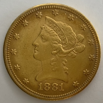 ●一点モノ● アメリカ 1881年 女神頭像 10ドル金貨  美極　EF