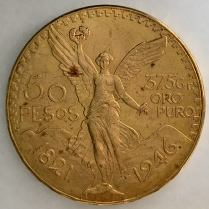 ○一点モノ○ メキシコ 1946年 勝利の女神像50ペソ金貨 未使用 MS 