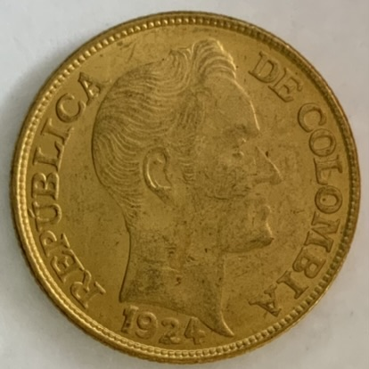 ○一点モノ○ コロンビア 1924年 シモン・ボリバール5ペソ金貨 未使用