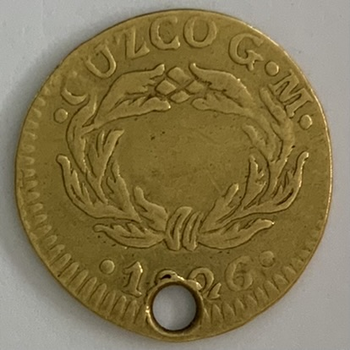 ●一点モノ● ペルー 1826年 通常貨 1/2エスクード金貨 EF detail 美 パンチ有