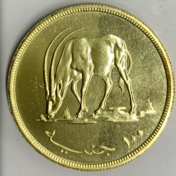 ●一点モノ● スーダン 1976年KM72/Y57 W.W.F. 三日月角オリックス 100ポンド金貨  未使用