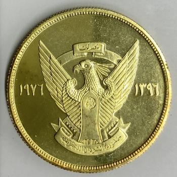 ●一点モノ● スーダン 1976年KM72/Y57 W.W.F. 三日月角オリックス 100ポンド金貨  未使用