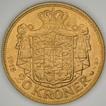 ●一点モノ● デンマーク 1913年 クリスチャン11世 20クローネ金貨  MS 未使用-