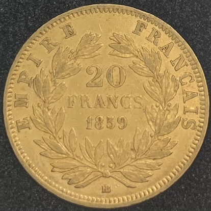 ○一点モノ○ フランス 1859年 ナポレオン3世 無冠 BBミント 20フラン 