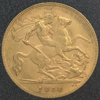 ●一点モノ● 英国 1913年 ジョージ5世 1/2ソブリン金貨  極美 AU