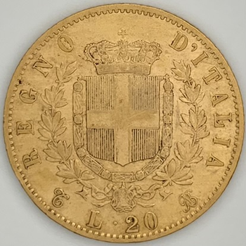 ●一点モノ● イタリア 1863年 エマヌエレ2世 20リレ金貨  普美 VF